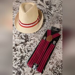 NWT Maker's Mark Fedora and Red Striped Suspenders Kentucky Derby Ready!